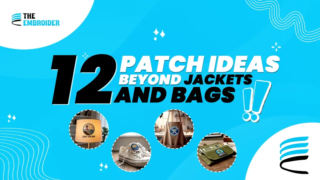 Graphic presenting 12 patch ideas for items other than jackets and bags.