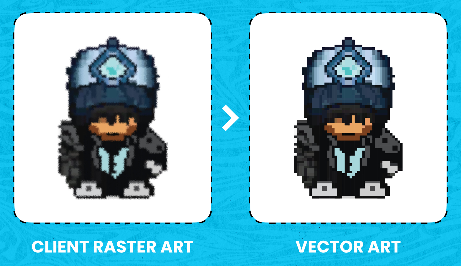 Raster pixel character compared with a clean vector version after vector conversion