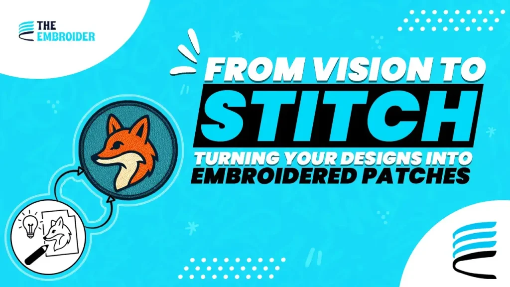 Design-to-stitch concept showing how artwork is turned into embroidered patches