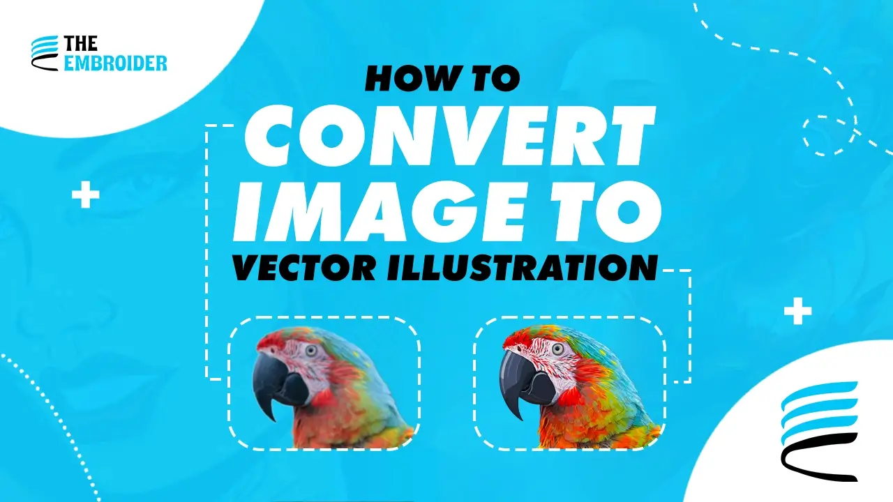 Before and after example showing conversion of a parrot image to vector illustration