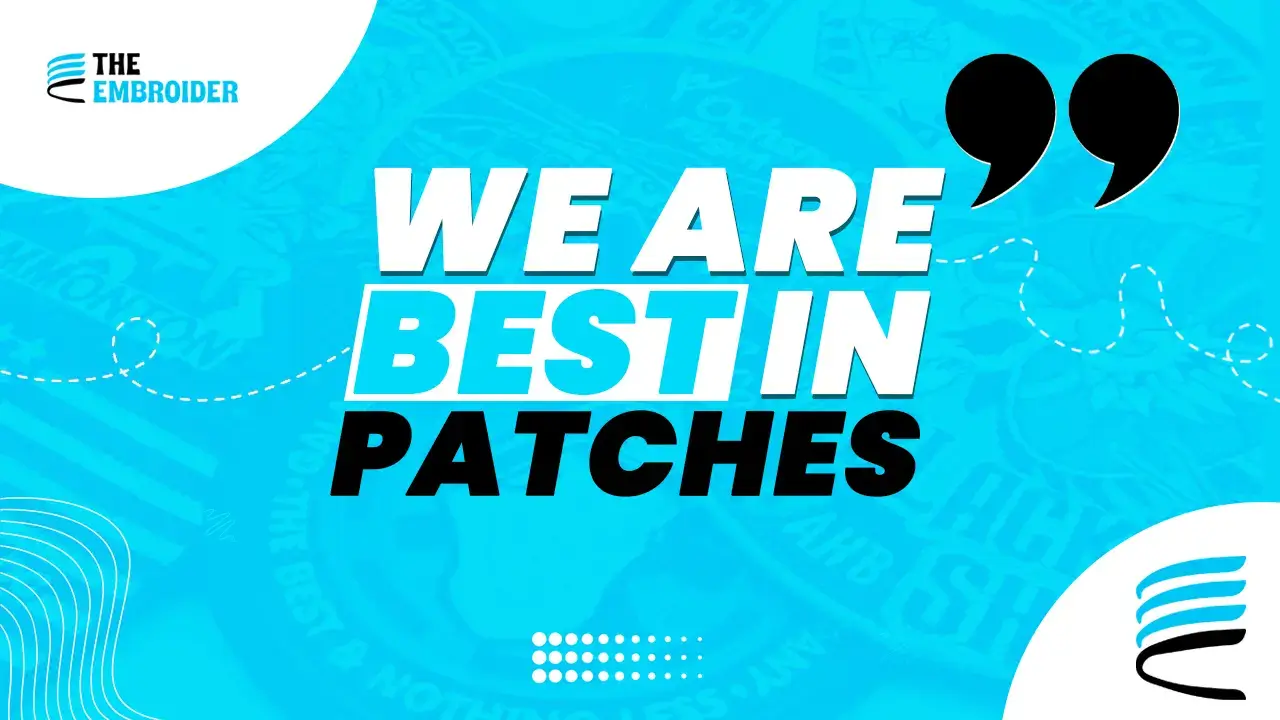 Promotional banner stating expertise in creating custom embroidered patches.